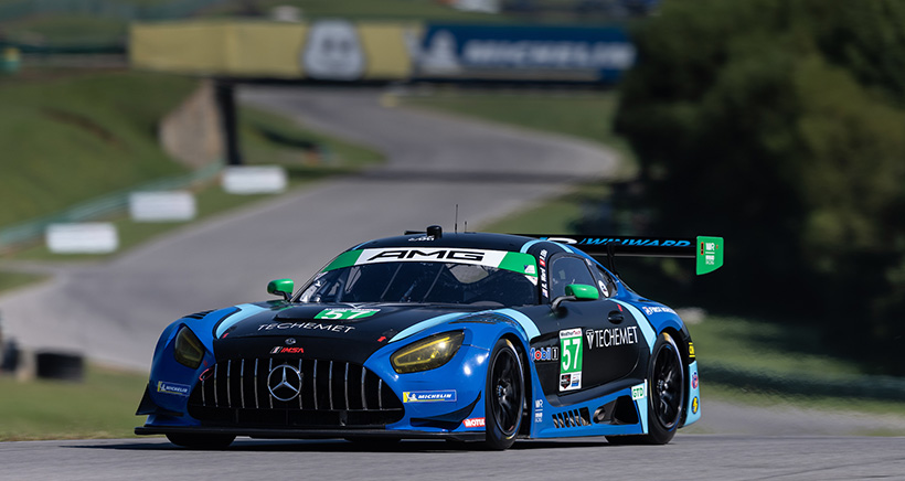 Mercedes AMG GT3 Car going over crest at VIR